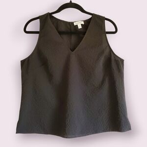 Nordstrom Black Sleeveless V Neck Blouse Textured Top‎ Women's Size L
